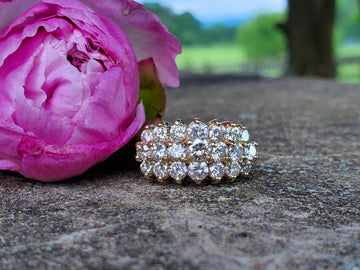 14k Yellow Gold 3 CTW Three Row Diamond Ring - DFR-25697